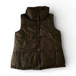 Old Navy Puffer Vest Womens Small Brown Vinyl Wind Protection Quilted Jacket